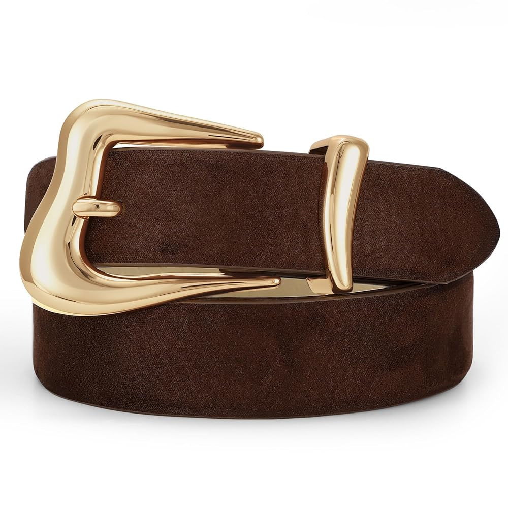 Women Leather Belt with Gold Buckle Fashion Ladies Leather Waist Belt for Jeans Pants | Amazon (US)