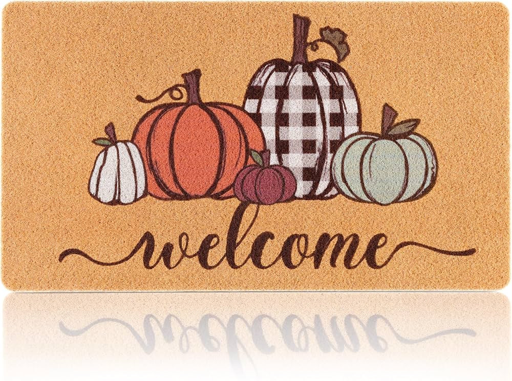 Fall Pumpkin Door Mat for Front Door, Welcome Matt Outdoor with Non-Slip Backing, Doormat Indoor ... | Amazon (US)