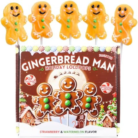 Gingerbread Man Christmas Lollipops, Individually Wrapped Strawberry and Watermelon Suckers, Holi... | Amazon (US)