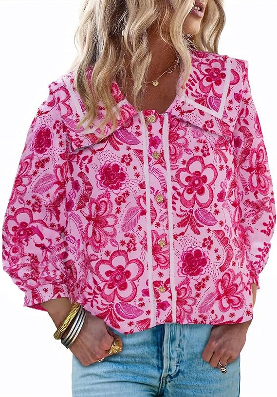 Cicy Bell Womens Floral Button Down Shirts Trendy Casual 3/4 Lantern Sleeve Blouse Square Neck Co... | Amazon (US)