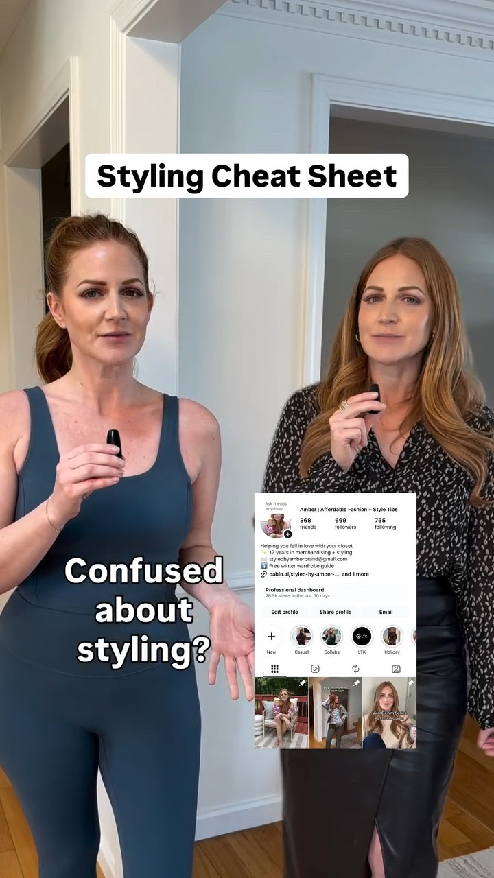 Styling Cheat Sheet for common areas women may want to soften.✨

It’s not about hiding your body, it’s about drawing the eye. Choosing items with the correct cut and style for your body type can make a world of difference, not only in your outfit, but in your confidence too.

Bigger arms: Thin, drapey fabrics are great because they don’t add a bulk in the sleeve.

Short neck: V-necks allow your skin to show, lengthening the space between your neck and your bust.

Long neck: Higher neck lines give the illusion of a shorter neck, offering more balance.

Narrow shoulders: Off-the-shoulder tops will add width, balancing proportions with your hips.

Thicker middle: I love flowy fit blouses because they graze over the body, suggesting your shape without being tight and uncomfortable. Bonus if you can add structure (like a blazer). 

Here to help you get the most out of your wardrobe. What areas should I cover next? Linking the fits I’m wearing 🫶🏼

#LTKOver40 #LTKstorytime #LTKmomlife