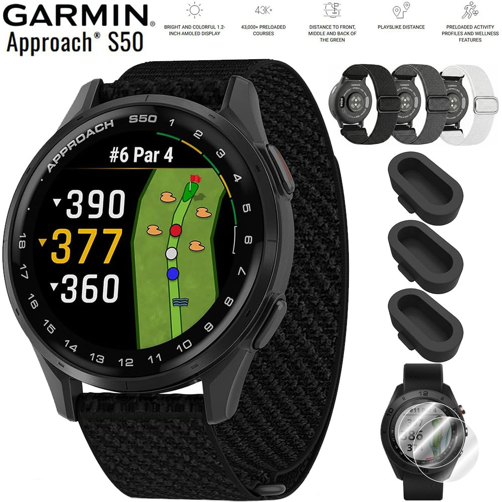 Garmin - Approach S50 Advanced Golf GPS Smartwatch with Nylon Elastic Bands Bundle - Slate Aluminium|Black - (2025) | Best Buy U.S.