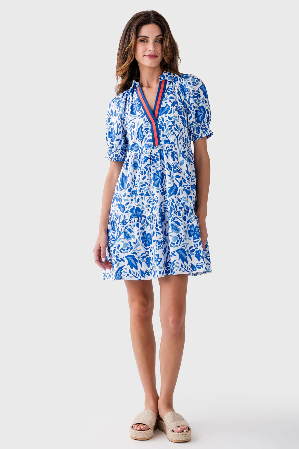 THML Flower Print Stripe Detail Tiered Dress | Social Threads