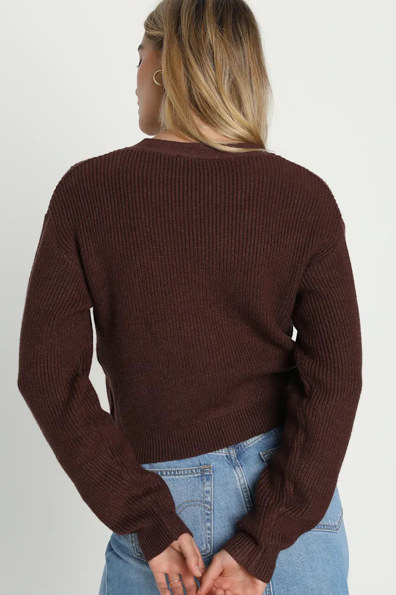 Toasty Babe Chocolate Brown Knit Button-Up Cropped Cardigan | Lulus