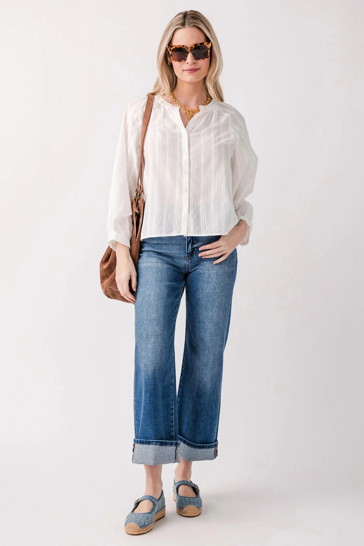 Risen Phoebe High Rise Crop Wide Leg Cuffed Jeans | Social Threads