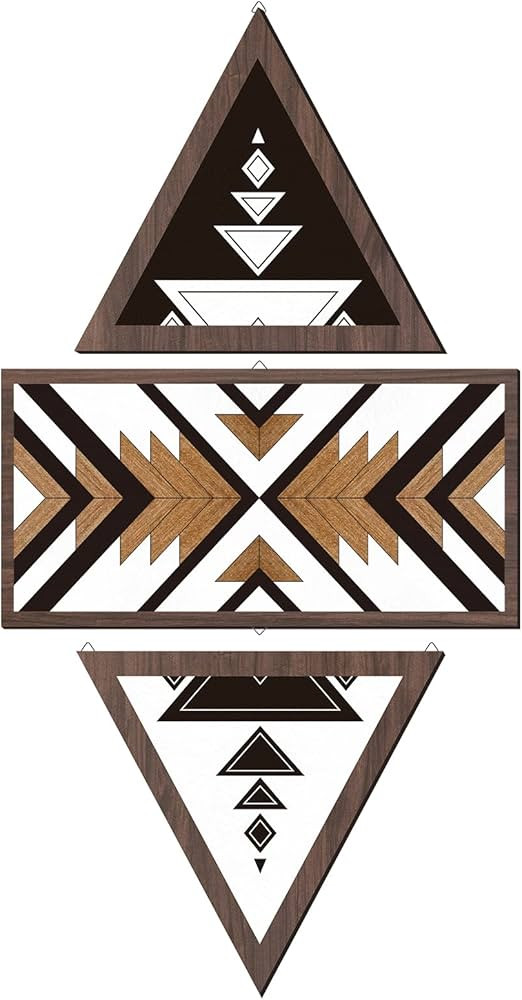 3 Pieces Wooden Aztec Sign Wall Art Farmhouse Home Wall Decor Wood Geometric Wall Hanging for Bed... | Amazon (US)