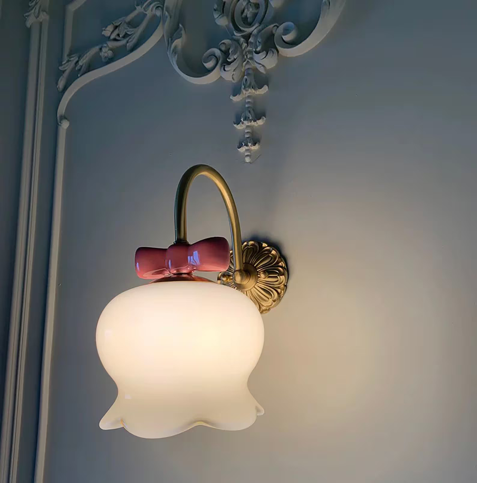 Bellflower Bow Wall Sconce Modern Cream Glass Wall Lights Bedroom Bedside Wall Lamp - Etsy | Etsy (US)