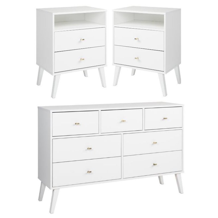 Home Square 3-Piece Set with 2 Tall Nightstands and 7-Drawer Dresser in White | Walmart (US)