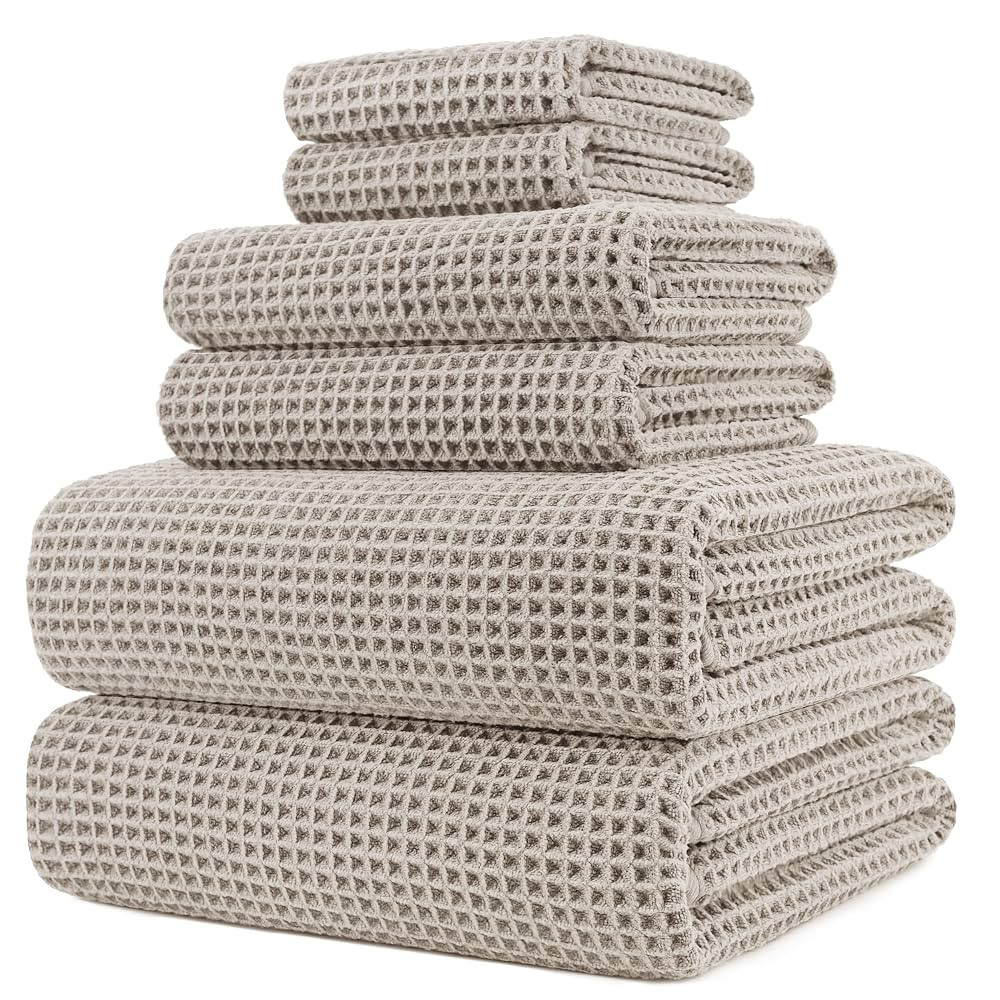 POLYTE Oversize, 60 x 30 in., Quick Dry Lint Free Microfiber Bath Towel Set, 6 Piece (Waffle Weav... | Amazon (US)