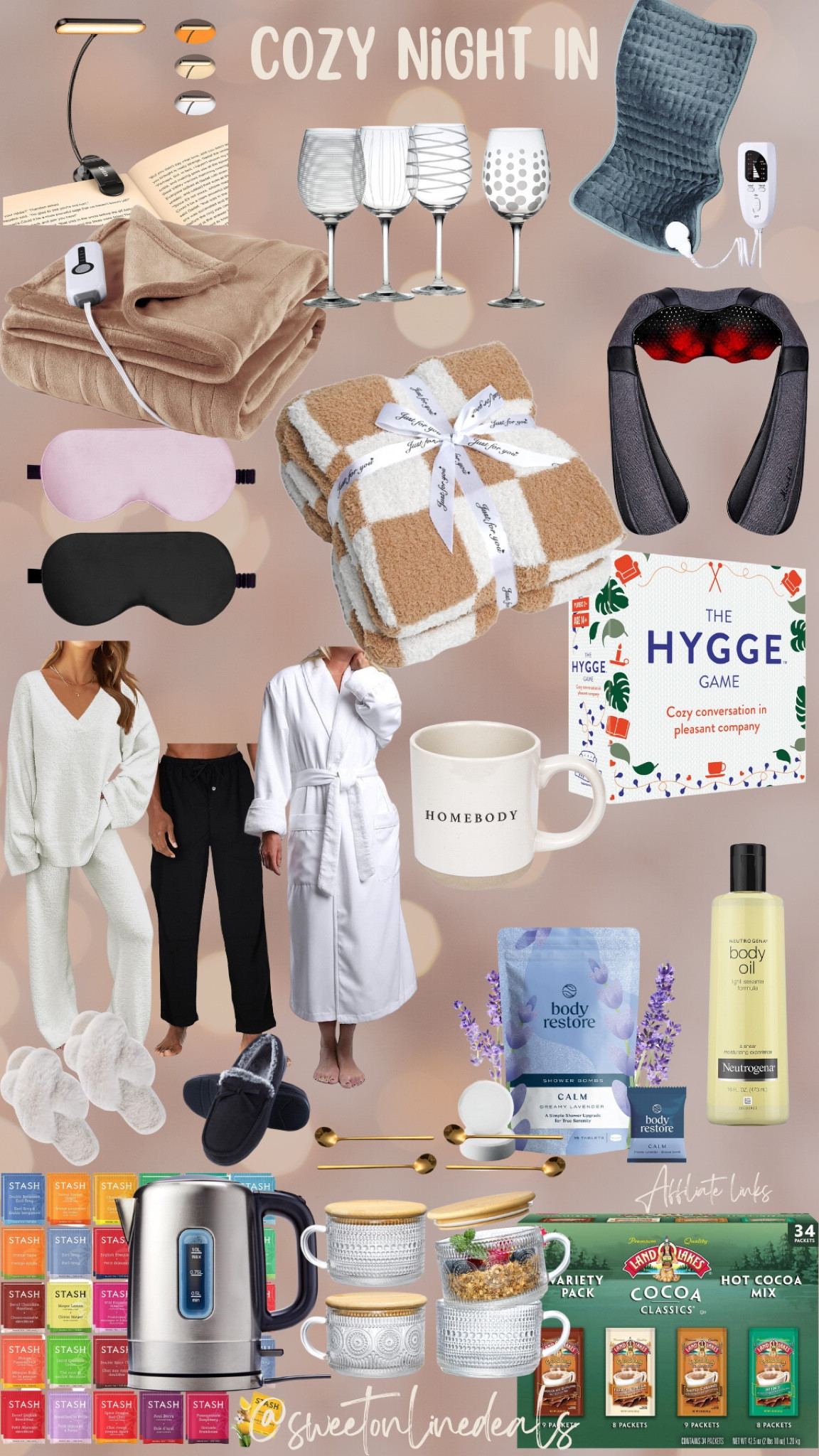 Give the gift of a cozy night in! #CozyNights #HomeComforts #RelaxationEssentials #WarmAndCozy #GiftGuide #StayAtHomeStyle #ComfyLiving #TeaTimeDelights #WineNightIn #SnuggleUp #HomeSpaVibes #HyggeLife #GiftsForHer #ComfortableLiving #ChillAtHome#LTKHoliday

#LTKbeauty #LTKGiftGuide #LTKfindsunder50