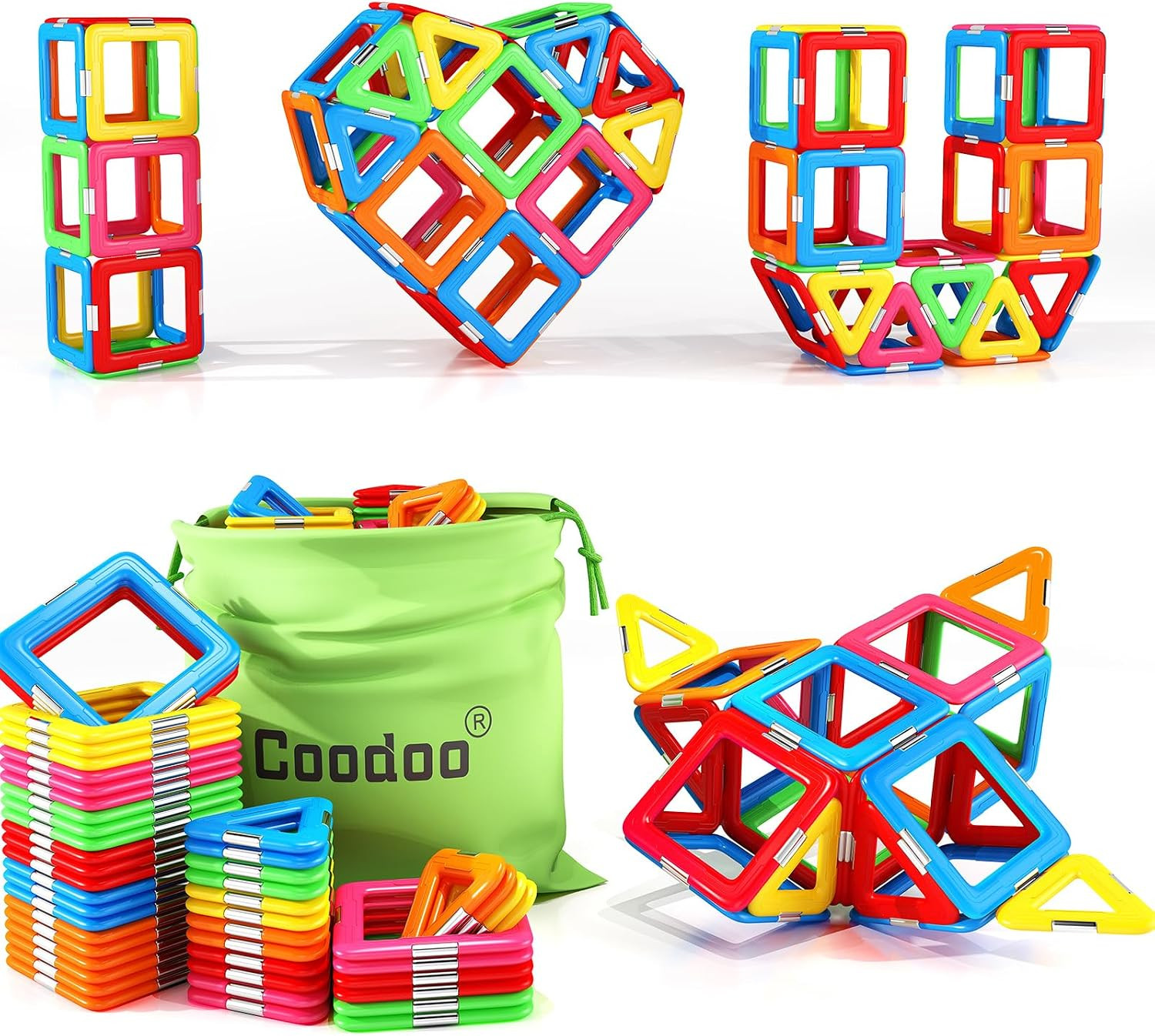 Coodoo Upgraded Magnetic Blocks Tough Tiles STEM Toys for 3+ Year Old Boys and Girls Learning by Playing Games for Toddlers Kids, Compatible with Major Brands Building Blocks - Starter Set | Amazon (US)