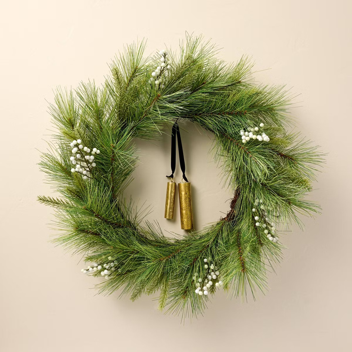 26" Faux Needle Pine & Snowberry Christmas Wreath with Bell Ornaments - Hearth & Hand™ with Mag... | Target