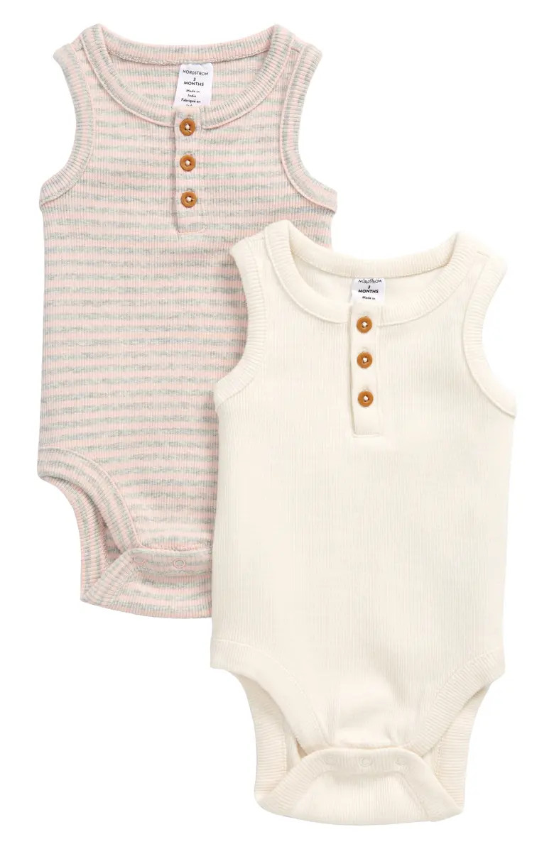 2-Pack Rib Knit Henley Bodysuits | Nordstrom