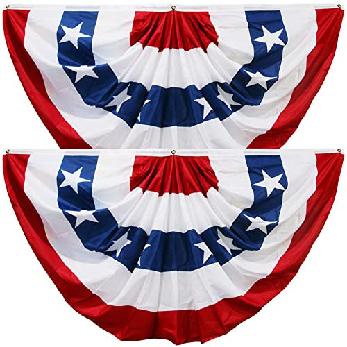 HOOSUN 2 Pack Flag Bunting for Outside,Patriotic 4th of July Decorations,2x4 FT Patriotic Bunting Flags Memorial Day Decor,Red White and Blue Pleated Fan Flag,Flags Banners for Porch | Amazon (US)