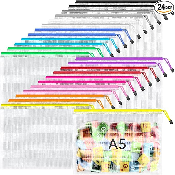 Umriox 24 Pack 12 Colors Small Zipper Pouch, 9.5" x 7.1"/A5 Size Mesh Bags with Zipper, mesh Bags... | Amazon (US)