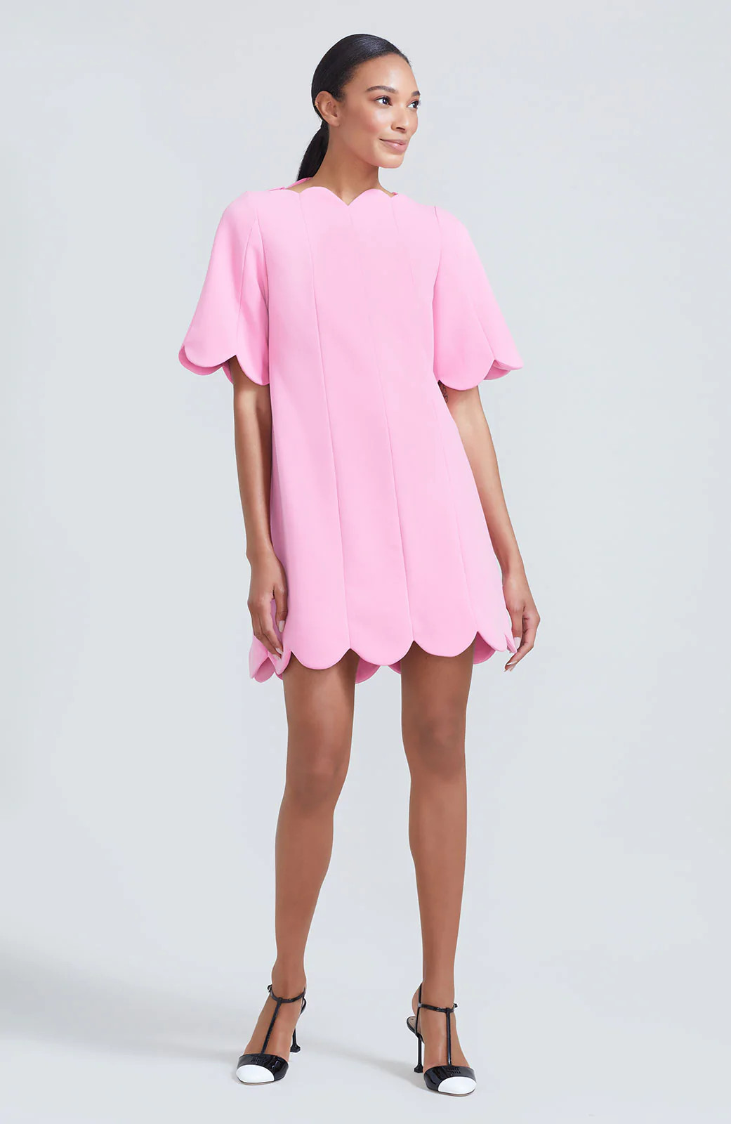 Stretch Twill Scallop Hem Tunic Dress | Lela Rose