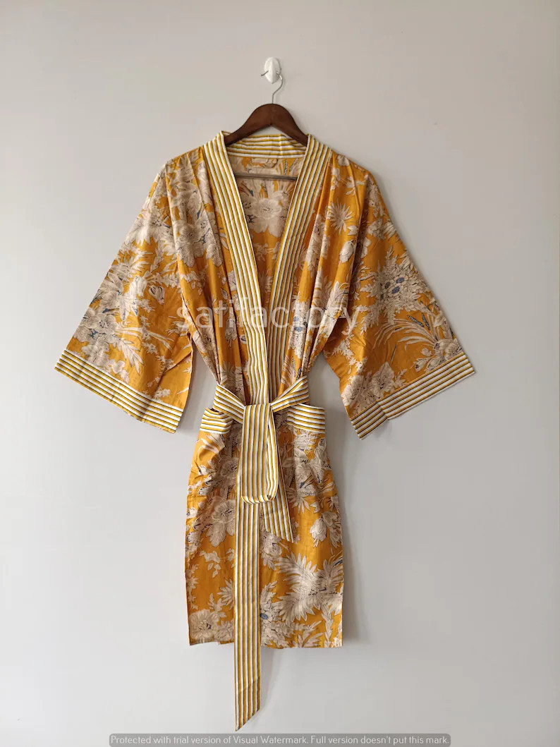 Handmade Floral Cotton Kimono Robe, Boho Loungewear - Etsy | Etsy (Global)