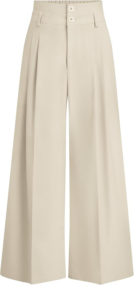 PRETTYGARDEN Womens Spring Wide Leg Palazzo Pants 2026 Trendy Loose Button High Waist Pleated Wor... | Amazon (US)