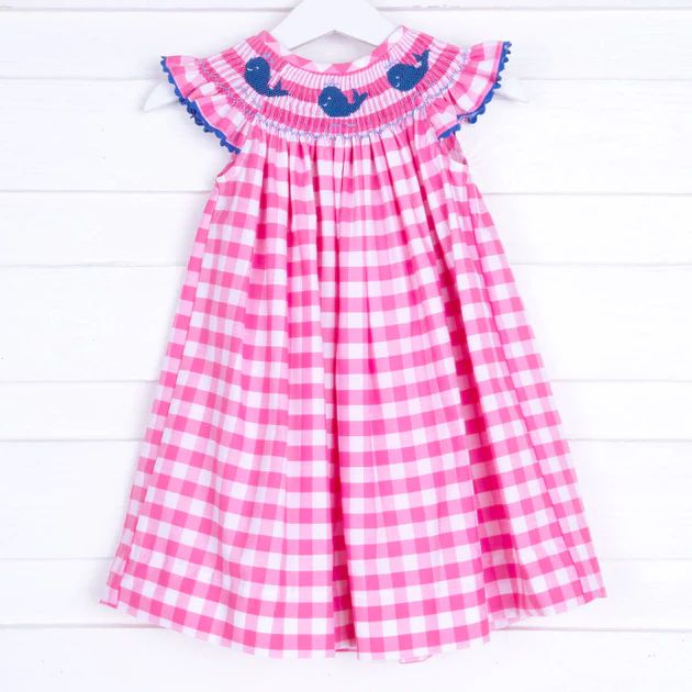 Whale Smocked Hot Pink Check Dress | Classic Whimsy