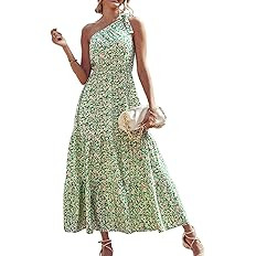 PRETTYGARDEN Women's Summer Floral One Shoulder Maxi Dress Knot Ruffle Boho Beach Vacation Weddin... | Amazon (US)