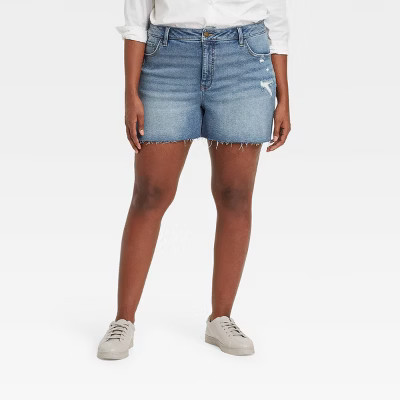 Women's Plus Size Destructed Midi Jean Shorts  - Ava & Viv™ | Target