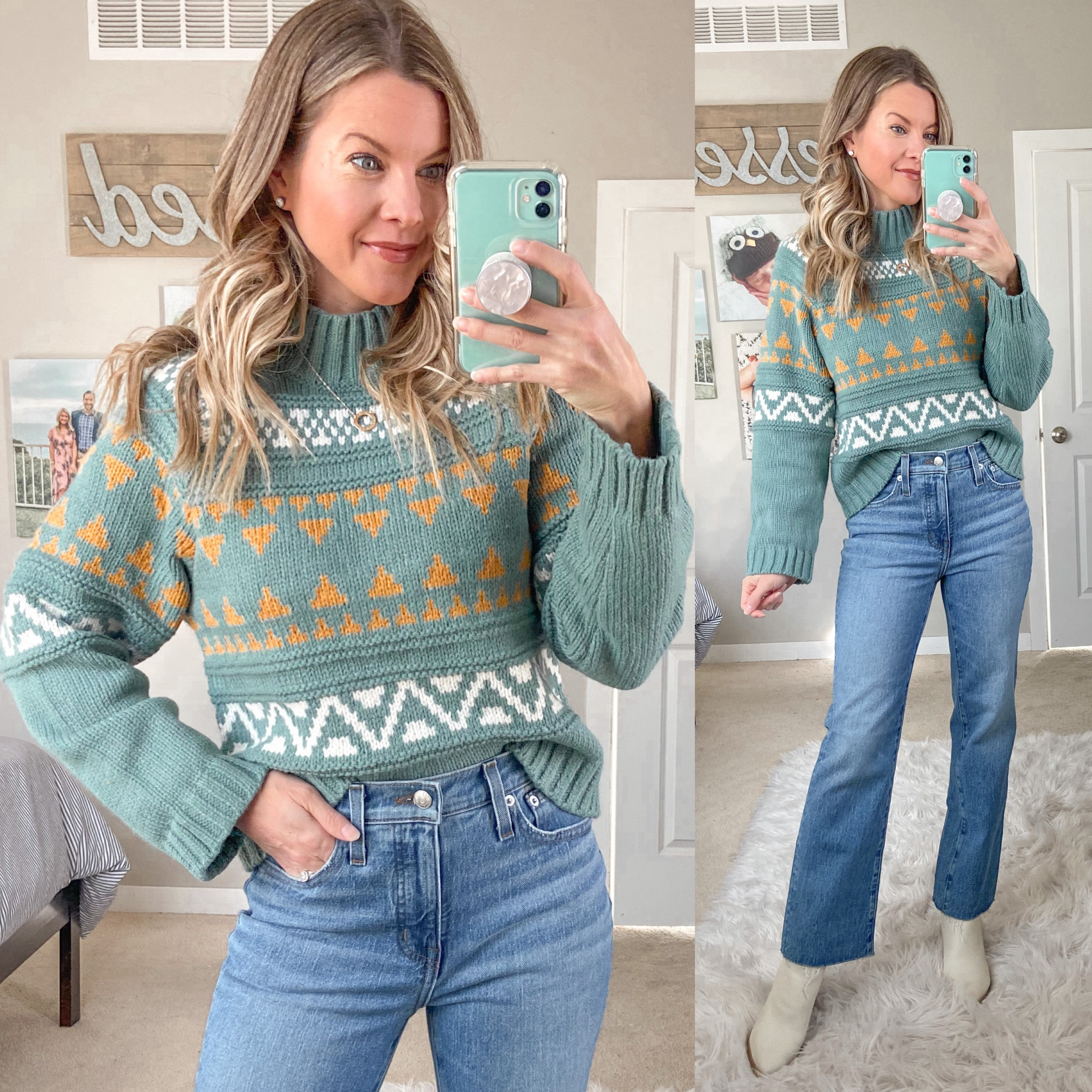 Teal Fair Isle Sweater | Omg this sweater is gorgeous! I tend to wear a lot of “neutrals” in fall and winter… but that changes now! 🤩 This is my regular size, XS. I also have this one in the cream color! This is size 25 regular in in the Madewell jeans, and I am 5’1”.
#softautumn #softautumnpalette #shesanautumn #autumnpalette

#LTKunder50 #LTKSeasonal #LTKstyletip