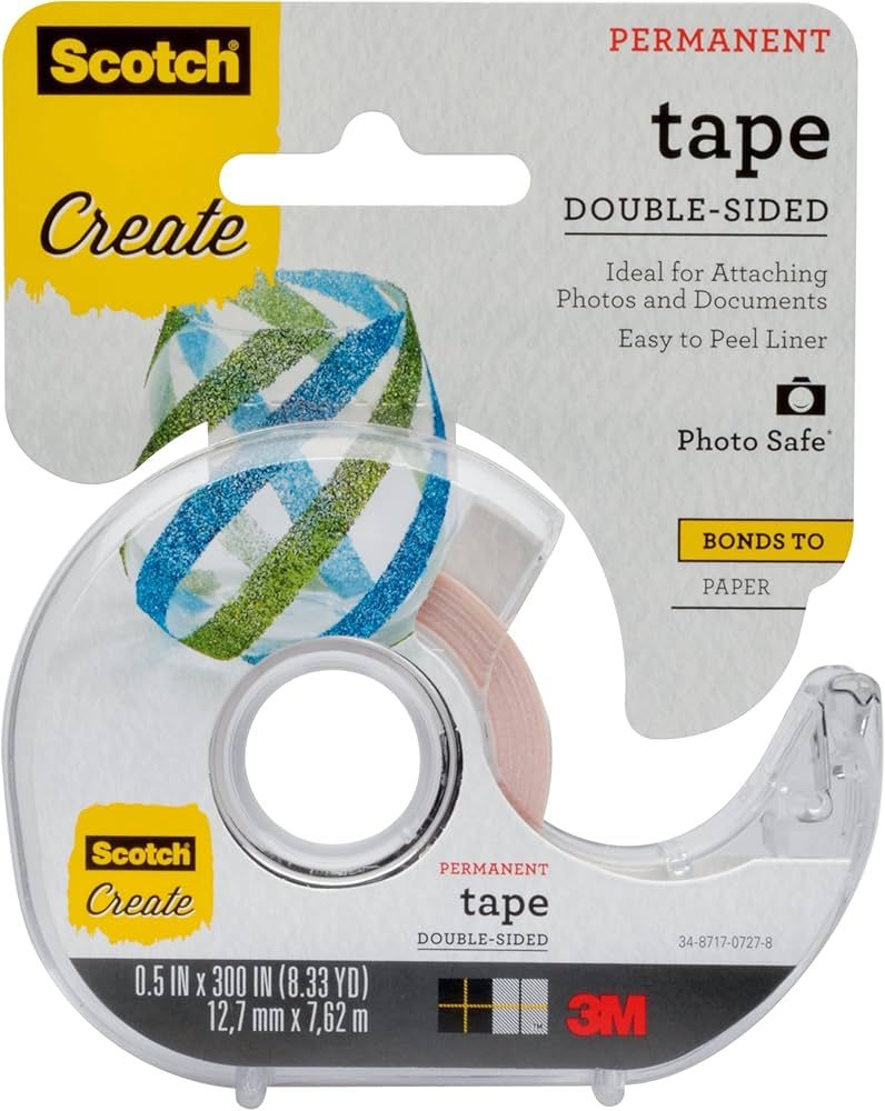 Scotch Create Double-Sided Permanent Tape, 1 Dispenser, 1/2 in x 300 in, Clear, Strong Double Sid... | Amazon (US)