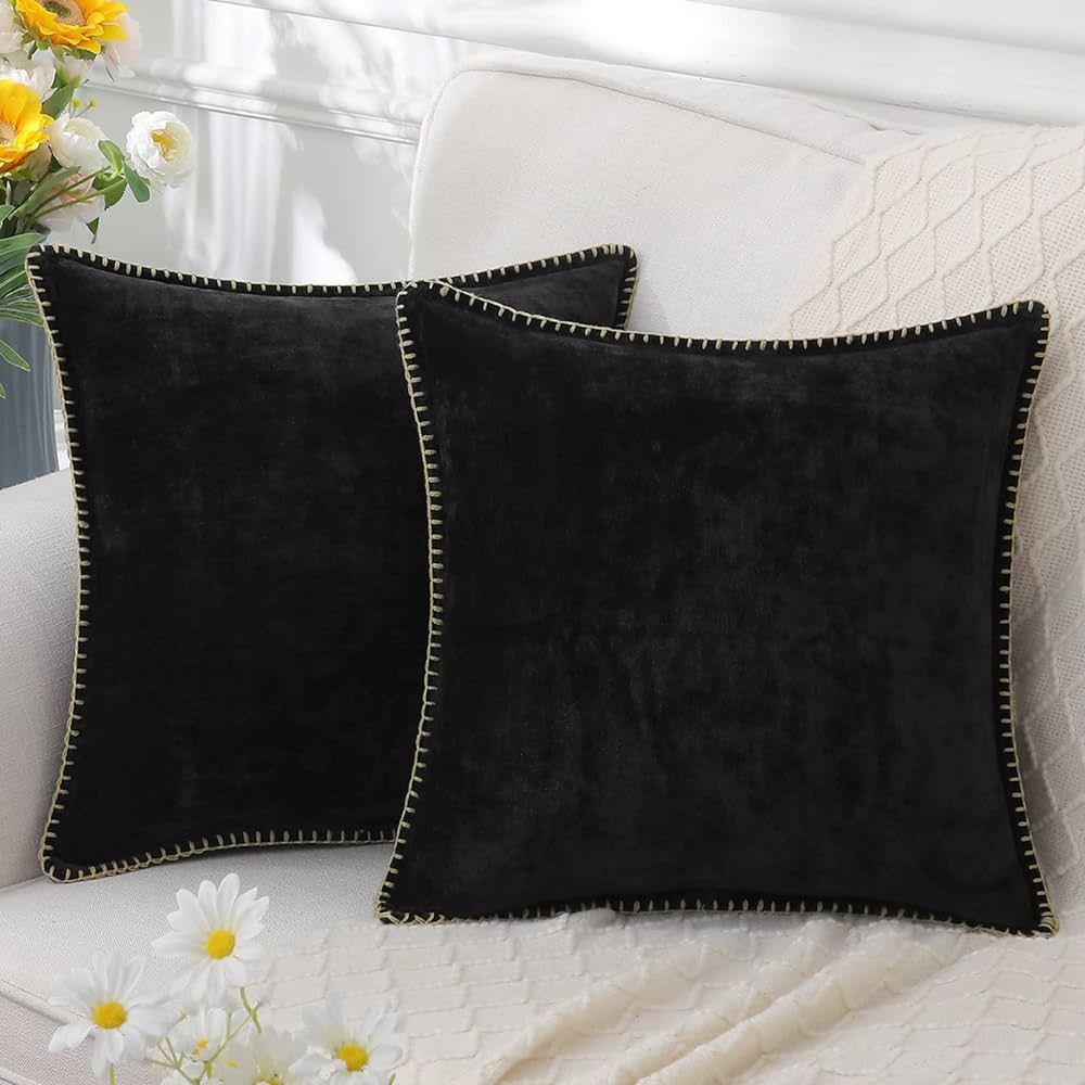 decorUhome Chenille Soft Throw Pillow Covers 18x18 Set of 2, Farmhouse Velvet Pillow Covers, Deco... | Amazon (US)