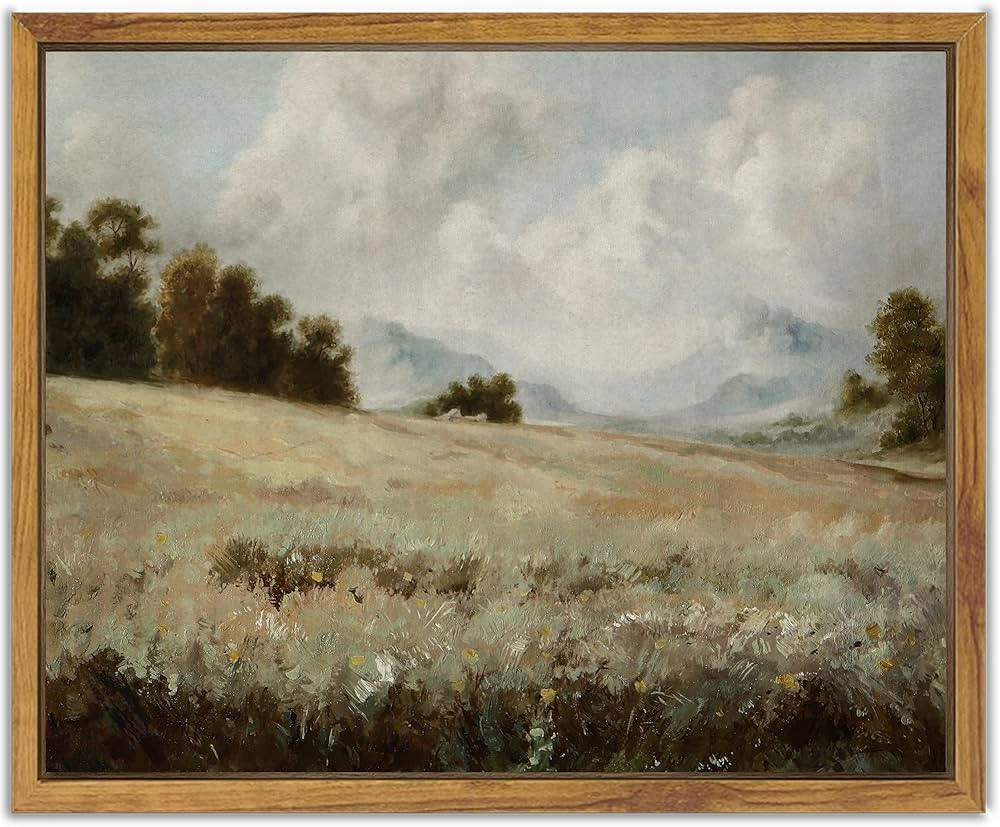 SHENIFY Vintage Landscape Framed Canvas Wall Art Grassland Classic Painting Farmhouse Kitchen Off... | Amazon (US)
