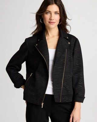 Women's Embossed Knit Moto Jacket in Black | Chico's | Chico's
