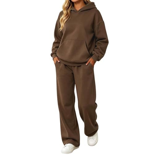 Womens Sweatsuits 2 Piece Set,Womens Sweatsuits 2 Piece Set 2026 Fall Winter Long Sleeve Hoodie Loose Wide Leg Sweatpants Brown Comfy Casual Athletic Workout Travel Jogging Tracksuit Sweat Sets,L | Amazon (US)