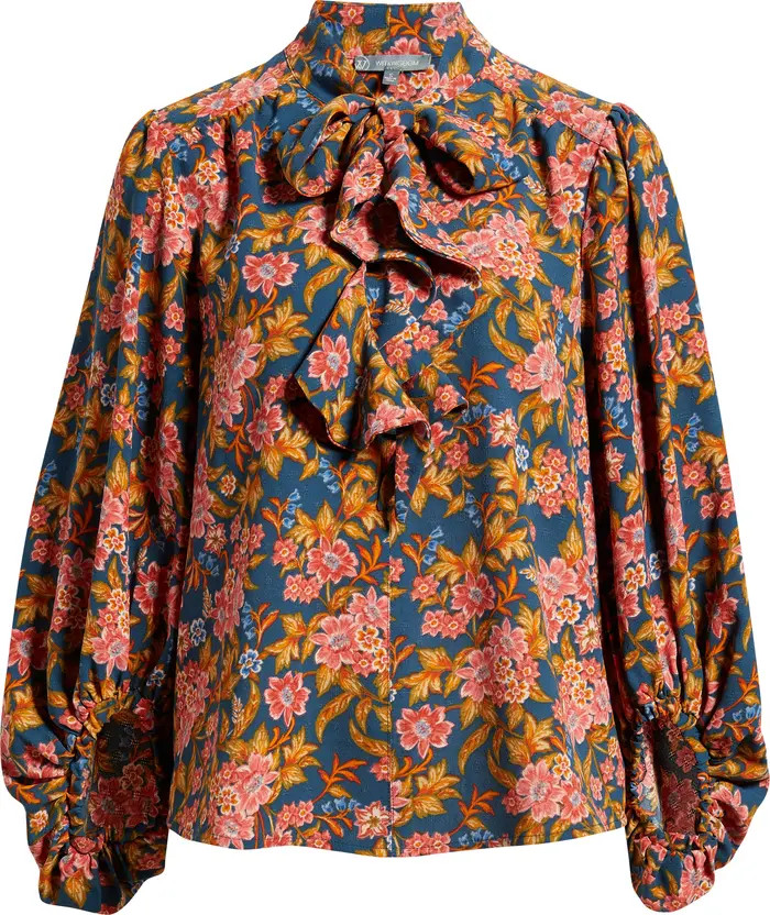Floral Split Neck Peasant Blouse | Nordstrom