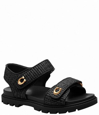 COACH Brynn Woven Raffia Logo Detail Banded Sandals | Dillard's | Dillard's