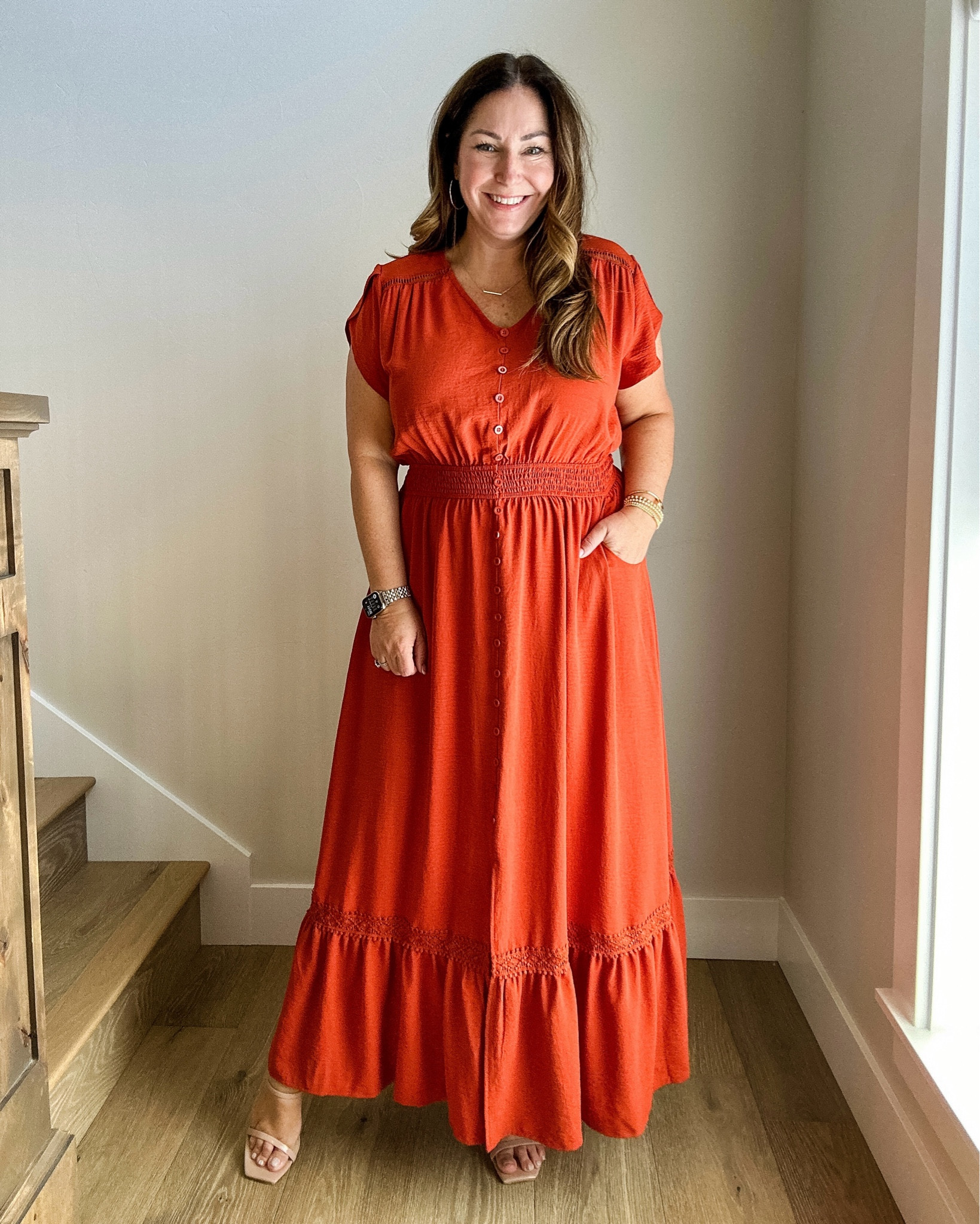 Amazon maxi dress with non functional buttons and front slit perfect for fall photos  

Fit tips: Dress tts, L 

Fall floral dress, fall workwear, midsize dress, rust dress, orange dress, casual, pleated, puff sleeve, long sleeve, family photo outfit, fall outfit, TheRecruiterMom

#LTKFindsUnder50 #LTKSeasonal #LTKMidsize
