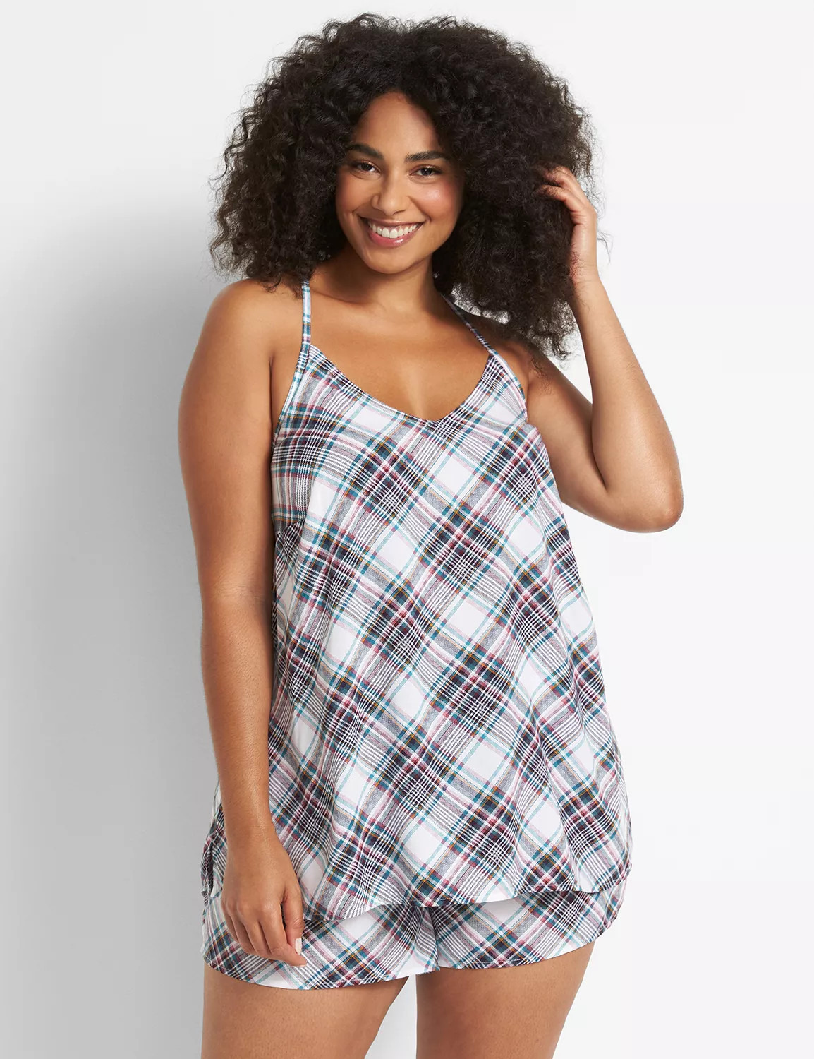 Lane Bryant Women's Cami & Short Pj Set 34/36 Sultry White Plaid | Lane Bryant (US)