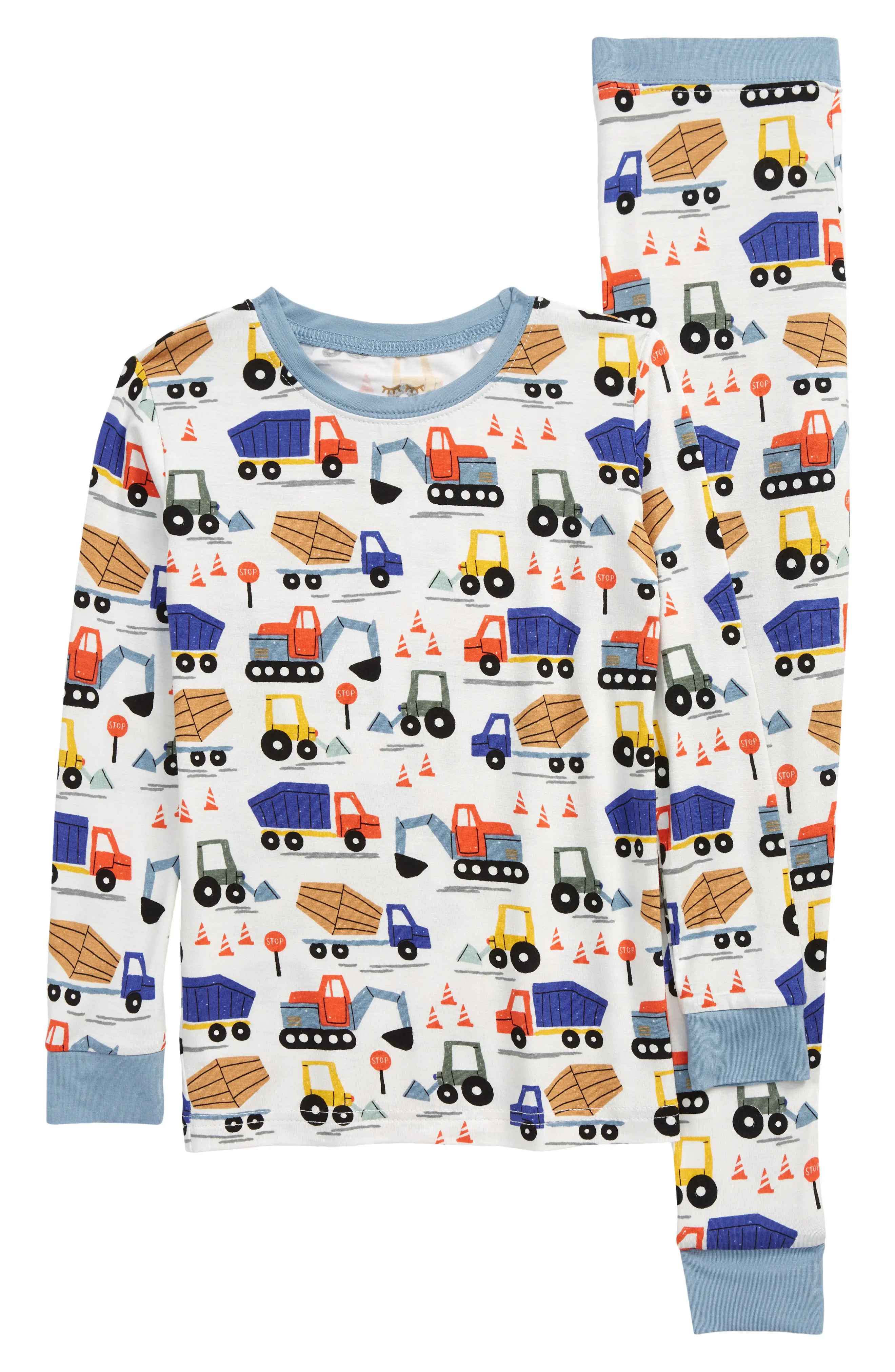 Little Sleepies Kids' Construction Vehicles Fitted Two-Piece Pajamas in White at Nordstrom, Size 9-1 | Nordstrom