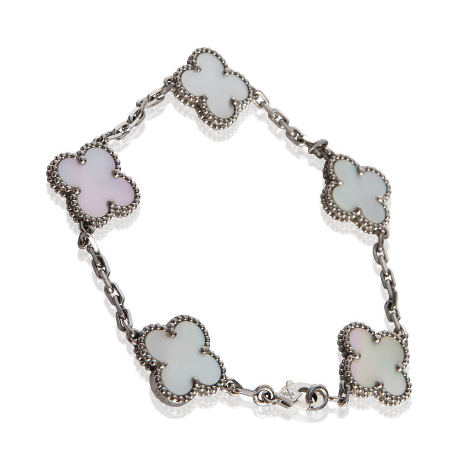 Pre-Owned Van Cleef & Arpels White Gold Mother Of Pearl Vintage Alhambra Bracelet | Jomashop.com & JomaDeals.com