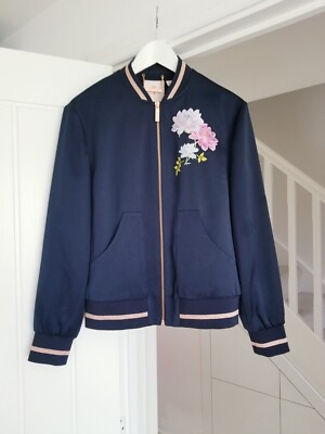 Ted Baker Ruuthe Floral Embroidered Bomber Jacket Dark Blue Navy Size 1 UK 8  | eBay | eBay US