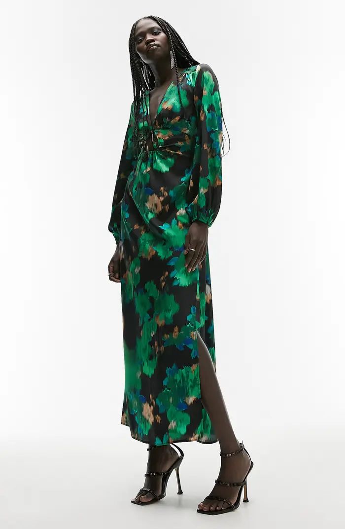 Topshop Abstract Floral Long Sleeve Satin Maxi Dress | Nordstrom | Nordstrom