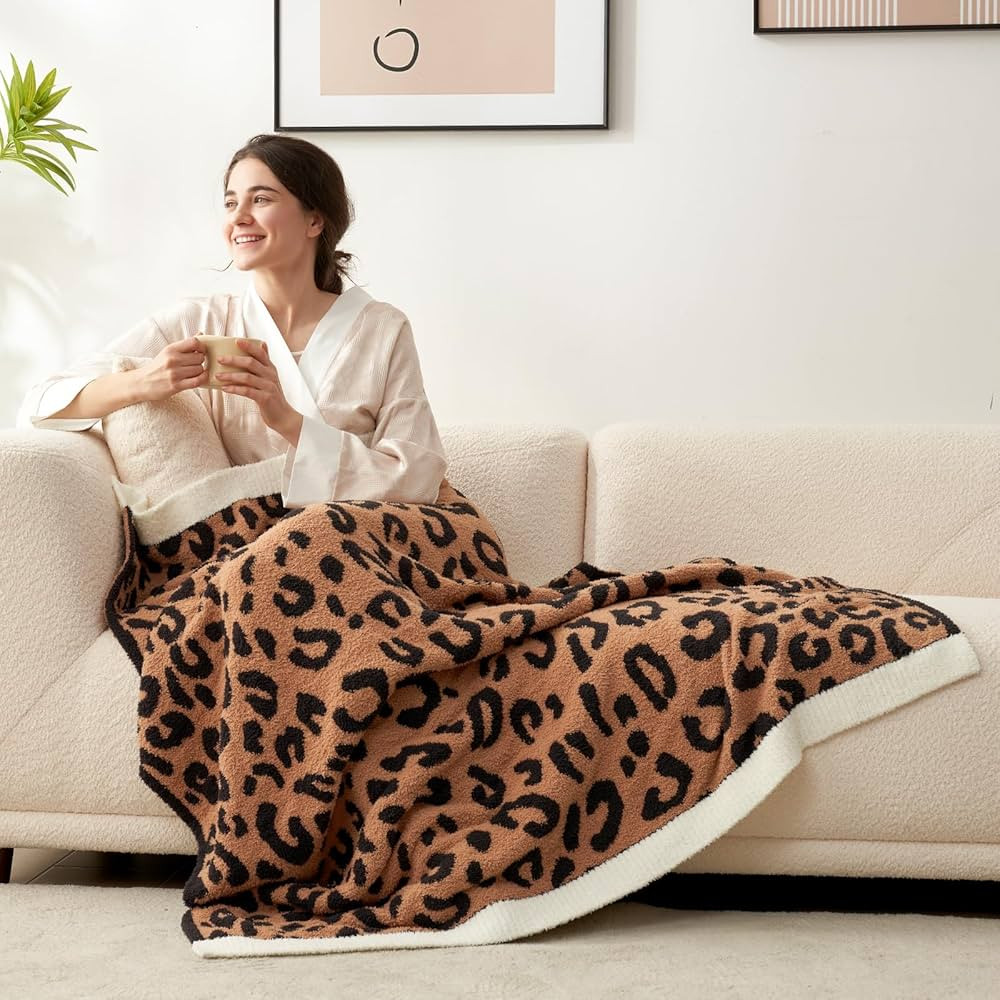 Snuggle Sac Black Leopard Throw Blanket for Couch - Ultra Soft Warm Reversible Plush Cheetah Blan... | Amazon (US)