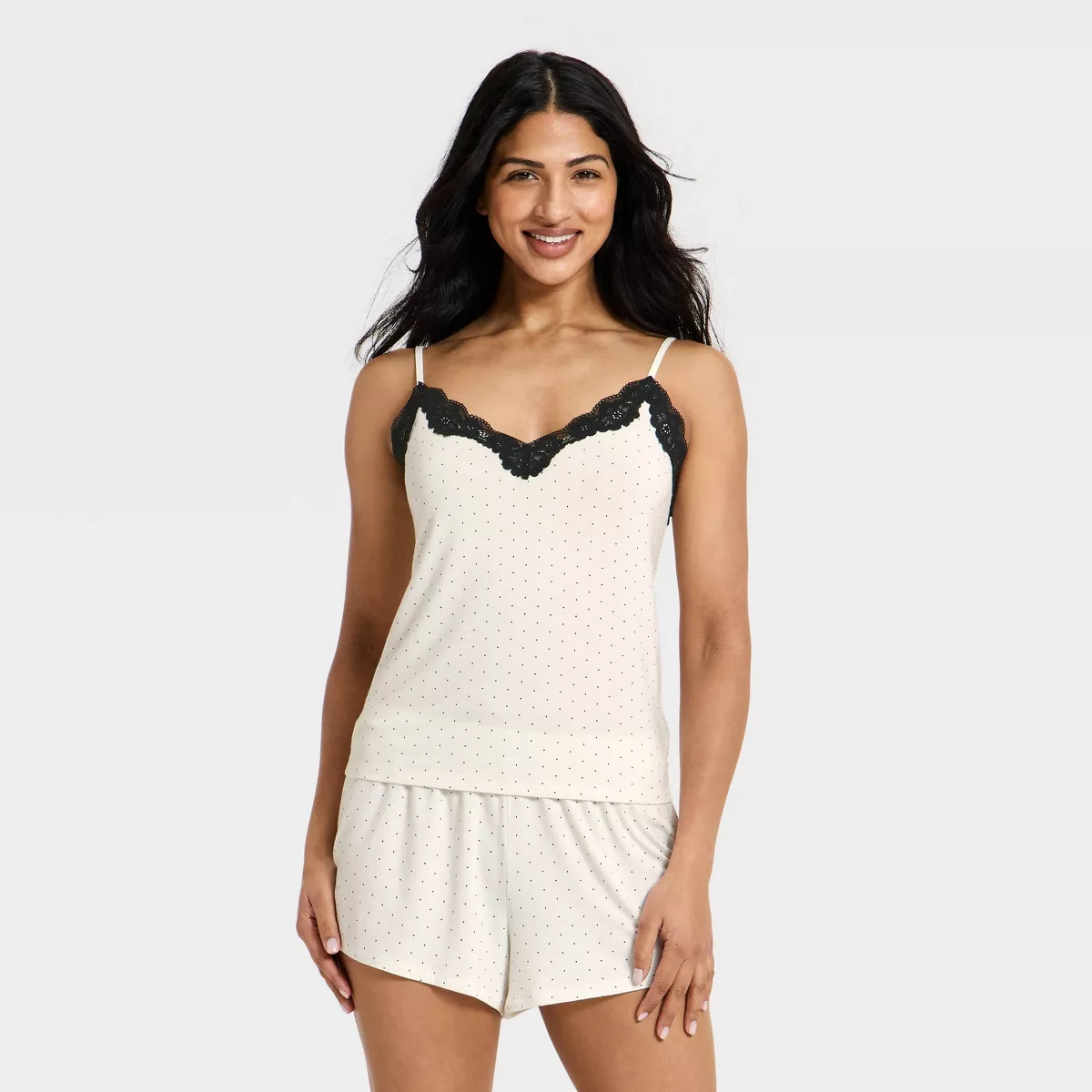 Women's Lace Trim Cloud Knit Tank Top and Shorts Pajama Set - Auden™ Ivory XL | Target
