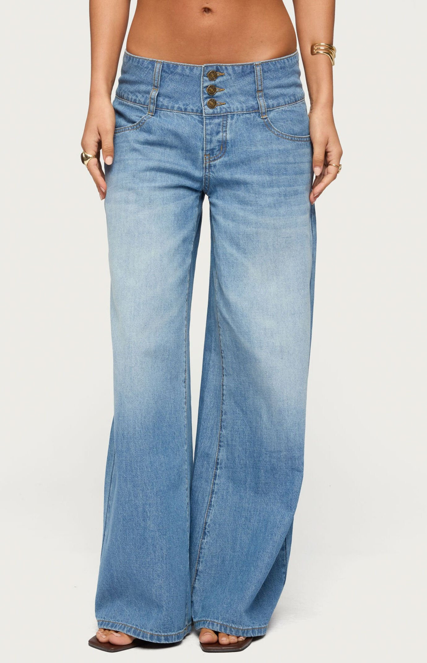 Edikted Women's Wide Waistband Low Rise Baggy Jeans in Light Blue - Size XS | PacSun