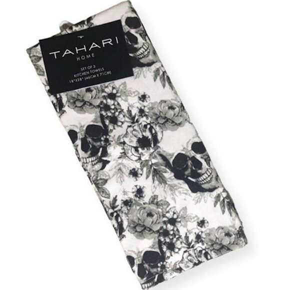 3 Pc Tahari Halloween Floral Skull Kitchen Dish Towel Set Day of the Day Gothic | Poshmark