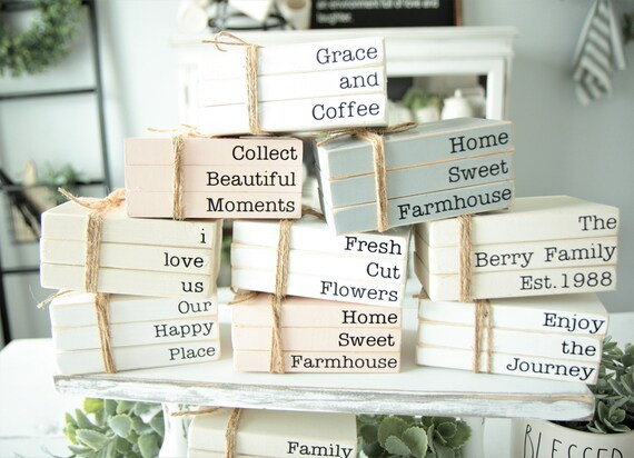 Book Stacks-Mini Book Bundle-Set of 3-Your choice of Words-Wood Books-Tier Tray-Fits Tiered Tray-... | Etsy (US)