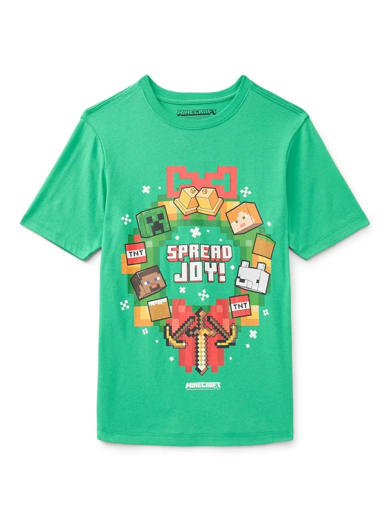 Minecraft, Boys' & Big Boys' Graphic Christmas Tee, Spread Joy, Sizes 4-18 - Walmart.com | Walmart (US)