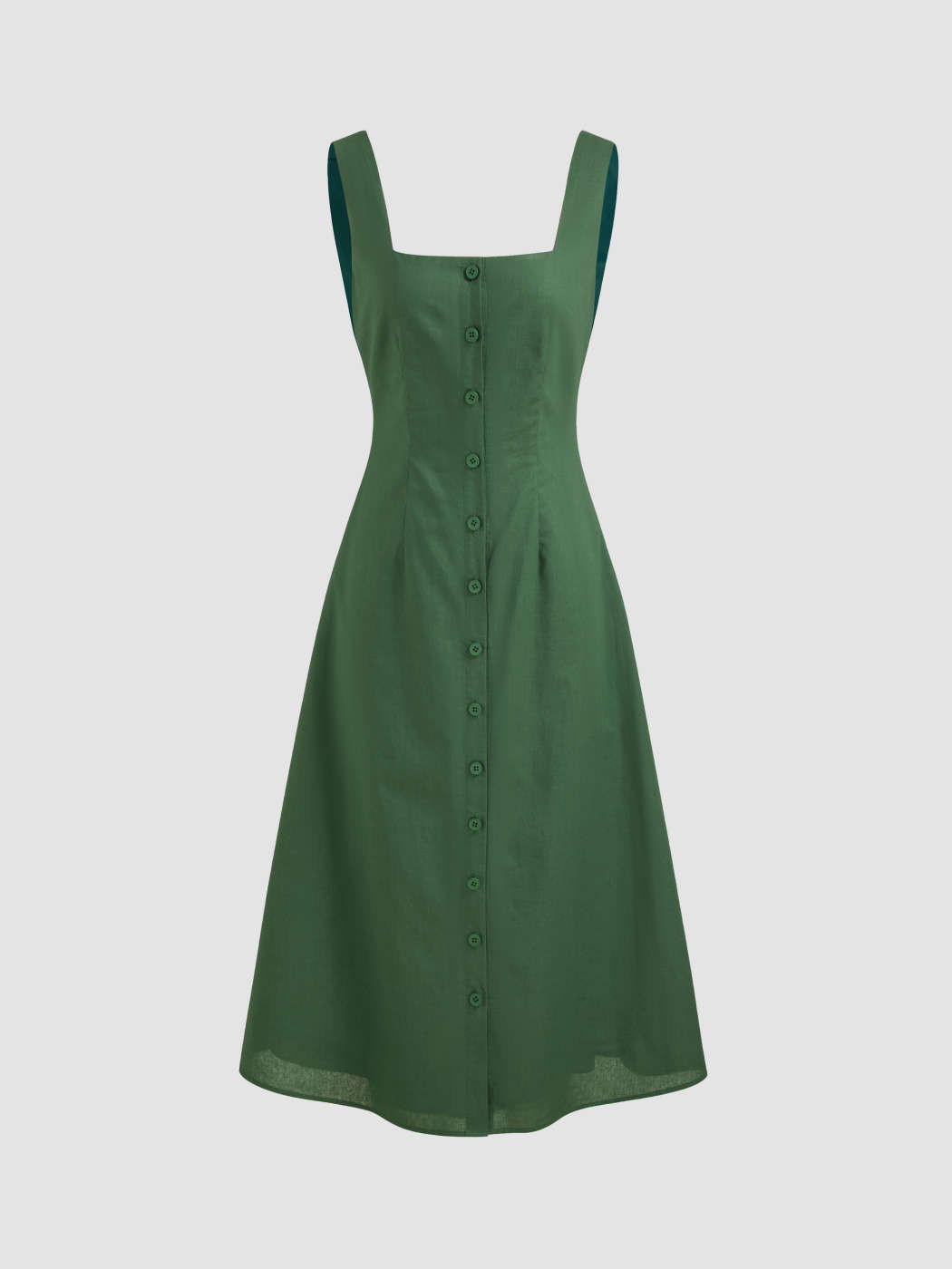 Cotton Linen Square Neck Solid Button Midi Dress | Cider
