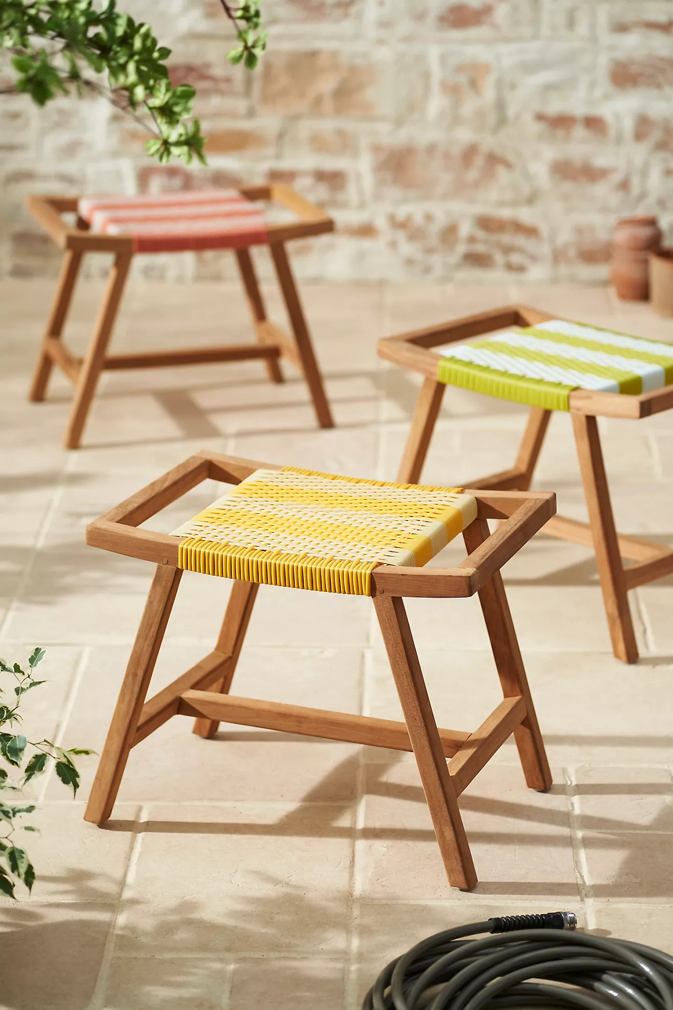 Havana Wicker + Teak Stool, Stripe | Anthropologie (US)