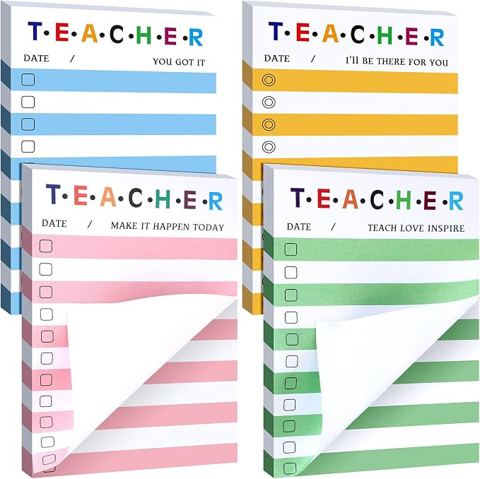 4 Pack Teacher Appreciation Gifts, Teacher Notepads Sets, Inspirational 4 x 6 Inch to Do List Sti... | Amazon (US)