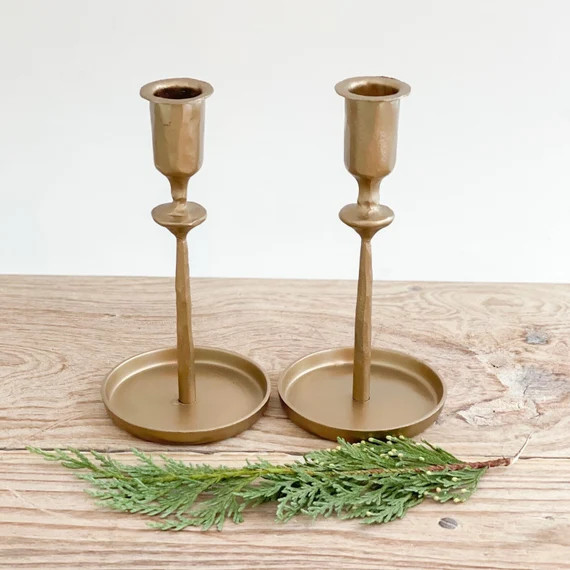 Antique Brass Candle Holders/set of 2/antique Gold Candle - Etsy | Etsy (US)