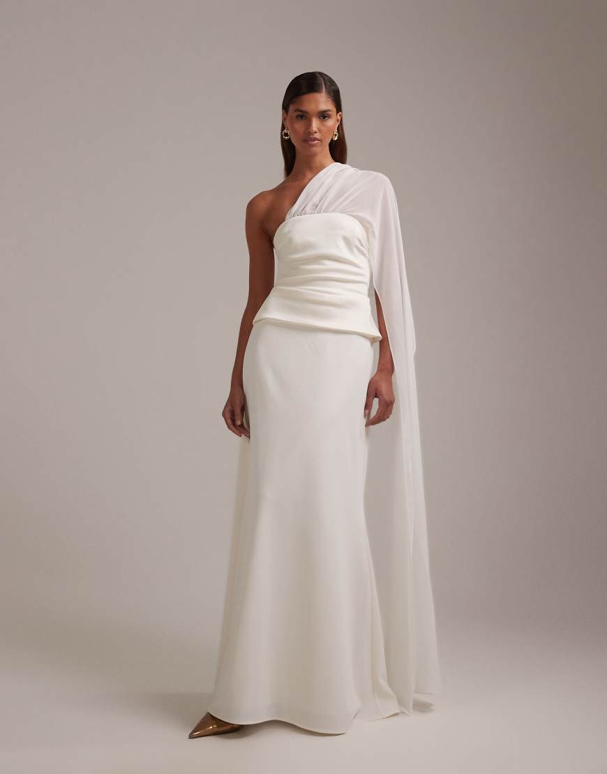 ASOS DESIGN cape detail maxi wedding dress in ivory-White | ASOS (Global)